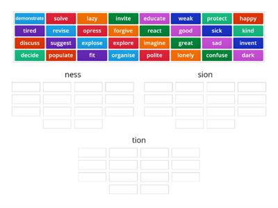 Suffixes tion/sion ness