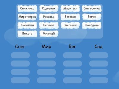 Распредели однокоренные слова на группы