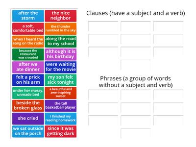 Clauses and Phrases Sorting Activity