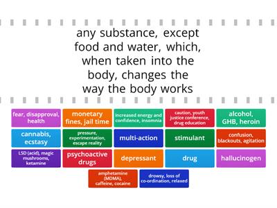 Year 9 Health - Term 2 - Drug Education - Find the Match