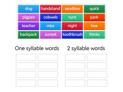 One Syllable and Two Syllable Words - sorting