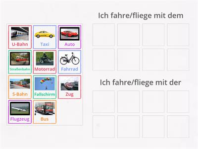 Verkehrsmittel + fahren/ fliegen + „mit" + Dativ