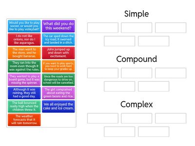 (1)Sort: Simple, Compound, or Complex Sentences