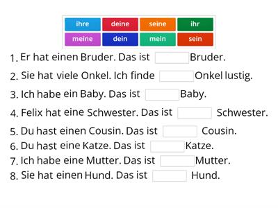 Possessivpronomen (Nominativ + Familie)