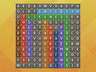 3.7 Wordsearch Suffixes less, ment, ish, ness, ful, en