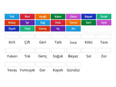 1. ve 2. Sınıf Zıt Anlamlı Sözcükler