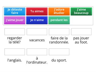 Qu'est-ce que tu aimes faire? Match up