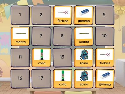 memory oggetti scolastici