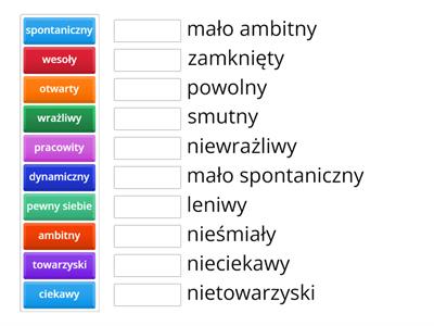 Osobowość - połącz antonimy ćw. 1