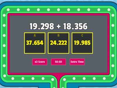 Adding Decimals - 5th Grade - Four Question Activity