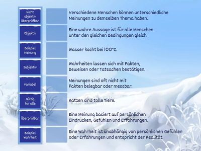Meinung oder Wahrheit? Findet die passenden Definitionen.