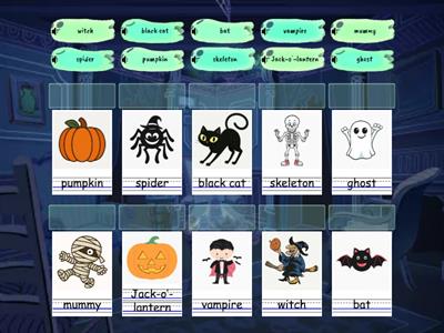 Halloween - match up - lvl 1 (sound, text - picture, text)