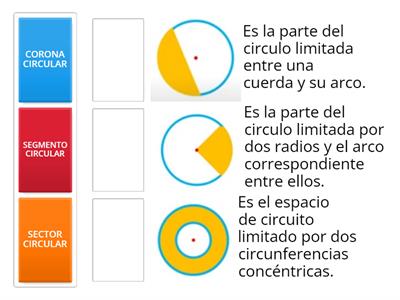 Refuerzo sobre los conceptos de sector, segmento y corona circular, una segun corresponda.