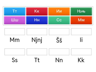 Štampana slova latinice Ss, Šš, Nn, Njnj, Kk, Ii, Mm, Tt