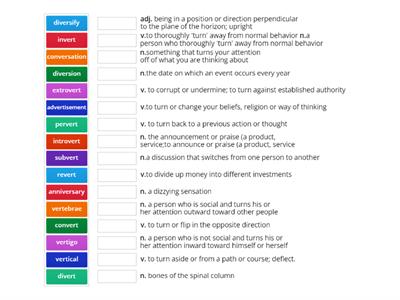 Latin root -vers/-vert match up