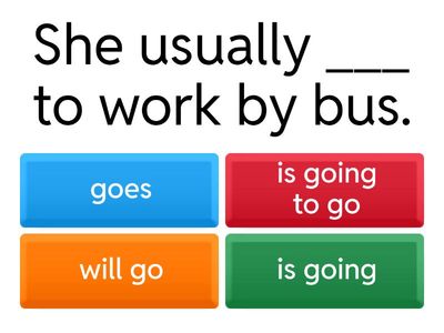 present simple present continuouns future simple future continuous be going to
