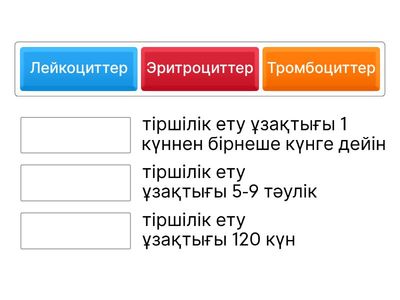Сандық сипаттағы ақпараттарды қанның жасушаларымен сәйкестендіріңіз.