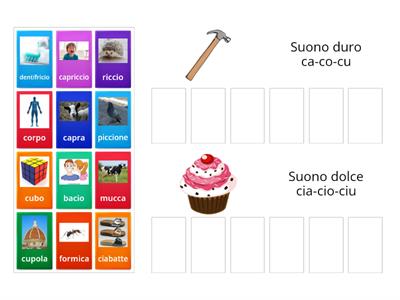 Suono duro: ca-co-cu / Suono dolce cia-cio-ciu