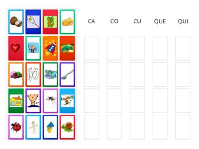 Palabras con ca, que, qui, co, cu.