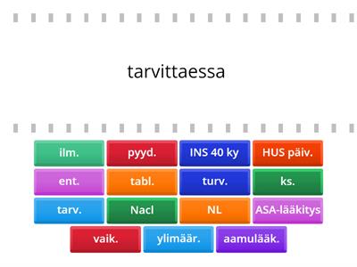 Hoitoalan lyhenteitä ja sanoja (15 kpl) 