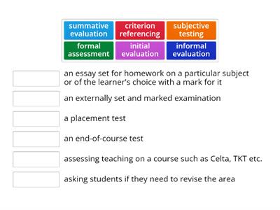 Evaluation, testing, assessment. Match