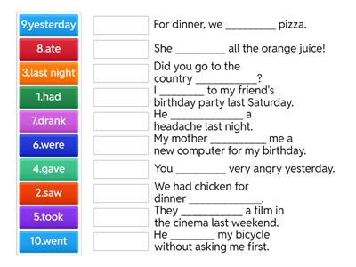  Past Simple Irregular Verbs Match Up