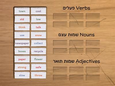 Verbs, nouns and adjectives