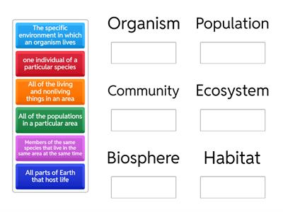 Levels of Ecological Organization Vocab