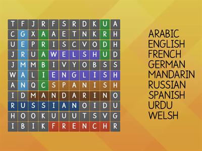 ESOL E1 Languages wordsearch