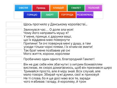 ШЕКСПІР "ГАМЛЕТ" УПІЗНАЙ ГЕРОЯ ЗА ЦИТАТОЮ