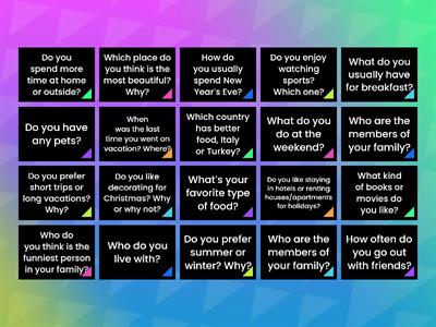 Last ¨Class Warm up questions - ADULTS INT