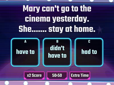 HAVE TO, DON'T HAVE TO, HAS TO, DOESN'T HAVE TO, HAD TO, DIDN'T HAVE TO