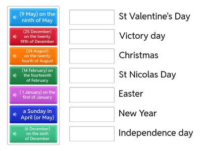 Match Holidays with dates p.60