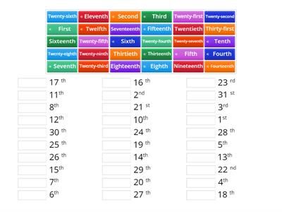 Ordinal numbers 1-31