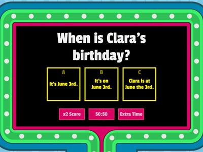 Quiz - A1/A2 - dates, routine, family, food