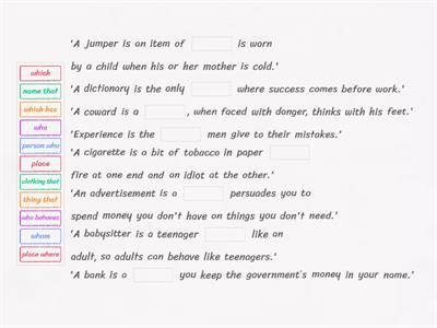 Defining Relative Clauses Practice 1 