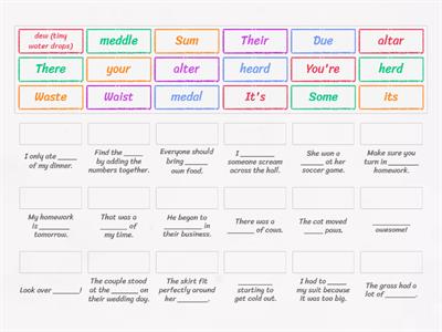 Homophone Match-up Game 