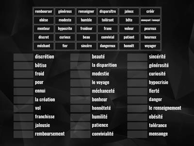 nominalisation 3 B1, relie le nom et son adjectif d'émotion