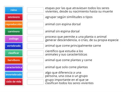 Une la palabra de vocabulario con su definición