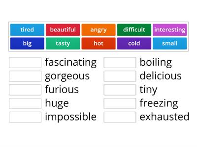 Match the gradable and extreme adjectives