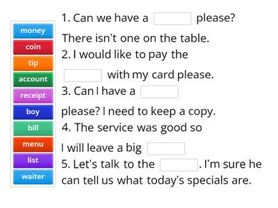 A1 A2 - Restaurant words