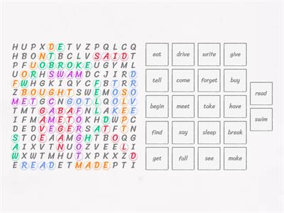 Past tense - Irregular verbs WORDSEARCH