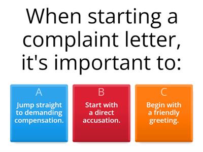 B1 writing: a complaint letter