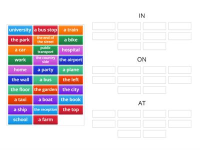 Prepositions of place IN, ON, AT