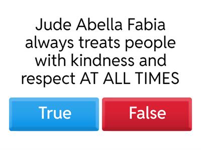 Jude Abella Fabia CANNOT be arrested or get sent to prison AT ALL (True or False answers)