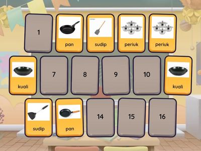 Suaikan gambar peralatan masakan yang betul.