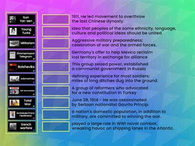 Unit (7.1-7.3) WWI Matching Game 