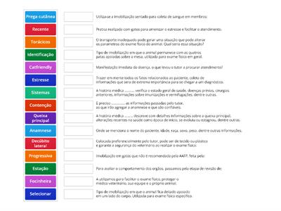 Combine as palavras - Anamnese e contenção física)