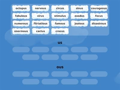 Word Sort us vs. ous 