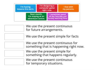 P4 1.3 ex2 Present simple and continuous. Use. Match up